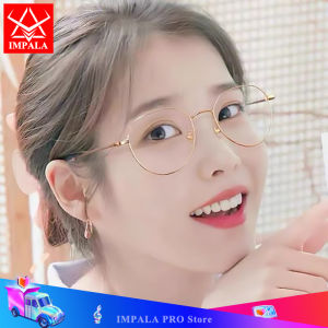 IMPALA FL1625W Fashion Korean Style Glasses for Women Girls Anti Blue Light Eyeglasses Light Weight Stainless Steel Frame Transparent Lens Anti Fatigue Anti Radiation UV400 HD Lens
