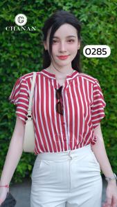 🔥ขายดี Chanan☘️ เสื้อชีฟองผสม คอจีน ดีเทลลายทางสวยมาก กระดุมหน้าใช้งานได้ ดีเทลแขนระบาย สีสวย ผ้าใส่สบาย 3สี รุ่น0285 เสื้อทำงาน เสื้อออกงาน  เสื้อชีฟอง  เสื้อเชิ๊ต เสื้อคอจีน เสื้อคอปก เชิ้ตคอปก