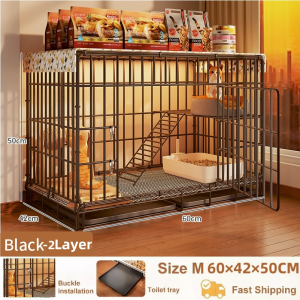 2-Layer Foldable Pet Cage Cat Cage With Poop Tray Pet Collapsible Cage Fot Cat/Rabbit/Chicken