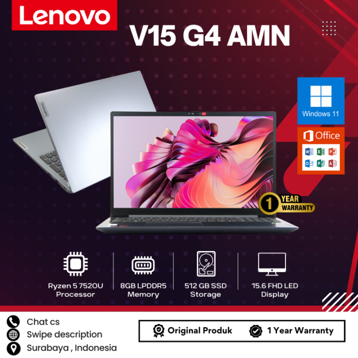 Laptop Lenovo V15 G4 AMN Ryzen 7520U Ram 8Gb Ddr5 Ssd 512Gb
