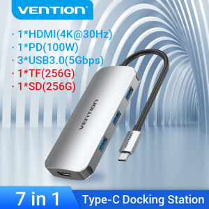 Vention USB C HUB Docking station Type C to USB 3.0 4K 30Hz 60Hz HDMI VGA SD TF RJ45 3.5mm Audio multi usb port Thunderbolt dock Adapter for iPad Macbook laptop Samsung switch gaming Type C HUB