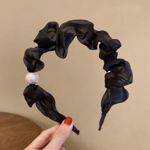 Bando Bandana Scrunchie Scrunchy Mutiara Kerut Bahan Satin Wanita Cewek Korea Korean Style Fashion Headband Ruffle