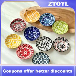 【ZTOYL】 Ceramic Condiment Dishes Bohemian Style Plates Sauce Dishes Suitable For Kitchens Restaurants Sushi Shops And Picnics