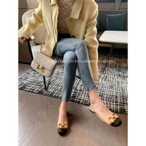 Free Shipping Stylish Metal Buckle Sandals With A Small Elegant Design Featuring A Retro Color-Blocked Back And A Flat Sole Perfect For Women