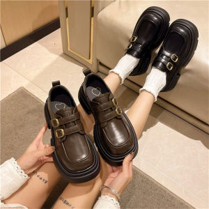 รองเท้าหนังส้นหนารองเท้าสตรี 2023 ใหม่สไตล์วิทยาลัยรองเท้าไม่มีส้นย้อนยุคญี่ปุ่นสะดวกสบายและจับคู่ได้ง่าย，ส้นรองเท้าสูง 5 ซม