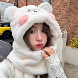HEY MISS Cute Blusher Bear Scarf Warm Soft Plush Bear Hat Gloves Cartoon Thickened Streetwear