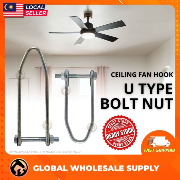 U Type Bolt Nut Penyangkut Kipas Ceiling Mount Fan Hook Kipas Siling Fan Bracket Hammock Anchor