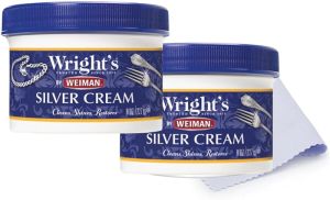 Wrights by Weiman Silver Cleaner and Polish Cream with Polishing Cloth Ammonia-Free Gently Clean & Remove Tarnish without Scratching