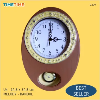 Jam Dinding Melody Bandul Klasik Design Motif Kayu Free Baterai 9329