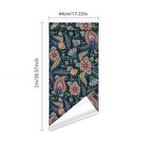 【Ready Stock】Boho Dark Vintage Floral Wall Sticker Peel And Stick Flower Wall Paper Home Decoration Self Adhesive Waterproof Durable Wallpaper Sticker European