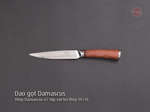 Dao gọt Damascus iMat lưỡi dài 12cm được làm bằng bằng thép không gỉ 9Cr18 cán gỗ cẩm lai tự nhiên