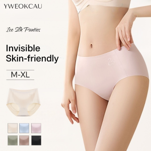 [YWEOKCAU]3pcs Mid Waist Ice Silk Panties Set Seamless Tummy Control Hip Lift Breathable ​​Underwear​​ Women Briefs冰絲無痕內褲