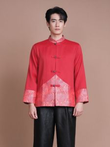 (JUN) CNY Shirt เสื้อตรุษจีนผู้ชาย สีแดงลายภูเขา รุ่น NAGA
