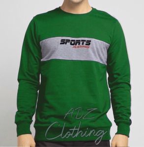 Jaket Sweater l Switer Jumbo l Suwiter Kecil l Sweter  Big Size l Crewneck SPORTS RIDING Bahan Kain Flecee Warna Hijau Fuji Kombinasi Garis Tengah Abu-abu Misty Muda Ready Size S/M/L/XL/XXL/XXXL Bisa COD / Bayar Ditempat