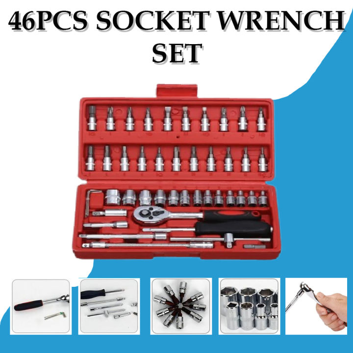 46PCS Socket Wrench Tools Set With Case Spanner Wrenches Garage Car