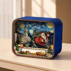 UNIITY Khiêu vũ kết thúc Hộp nhạc Giáng sinh Xoay Cảnh 3D Hộp nhạc bằng gỗ Lý tưởng Ông già Noel Quà tặng trang trí âm nhạc Quà Giáng Sinh