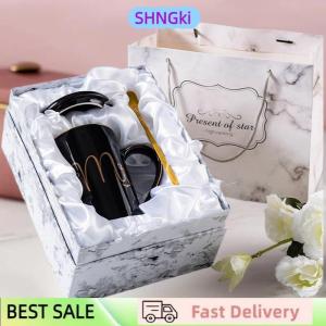 SHNGki European Style Ceramic Mugs Creative Coffee Cups Set Wedding Gifts Couple Print Logo Marble Pattern Design