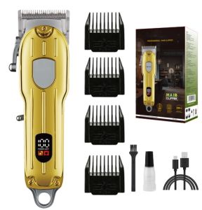 Hiena Professional Hair Clipper KIT Wireless Metal Hair Clipper Full Metal Fuselage LCD Digital Display Barber Scissors Rechargeable