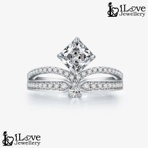 iLove Jewellery 925 Sterling Silver 18K White Gold Plated 1.0ct Crown Row Diamond Ring Cubic Zirconia Jewelry Engagement Women Fashion Gift ILR029