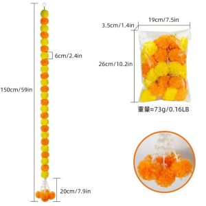 【2-Day Delivery】Deepavali Marigold Decorations Garland Indian-style Diwali Mala Decoration item with Locong Daun Combination Flower String Pooja Home Backdrop