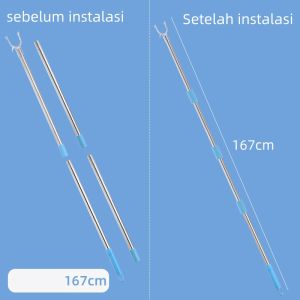 Tongkat Jemur Pakaian Clothesline Pole Tongkat Hanger Baju Stainless Panjang 4 bagian 167cm