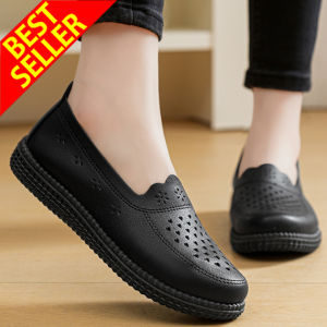 QINGSHUI  Sepatu kasual slip-on untuk wanita. Sepatu kulit wanita. Sepatu kerja wanita. Shoes Hitam