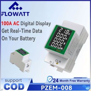 Flowatt AC Din Rail Wattmeter Voltmeter Ammeter Power Meter AC 50-300V 100A Multi-function Volt Amp Power Energy Voltage Current Montior