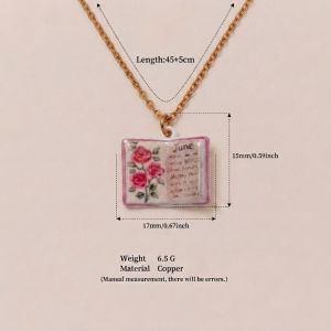 WININ Flowers Book Pendant Necklace Copper Month Birthday Necklace Antique Porcelain Design Sense Necklace Gifts