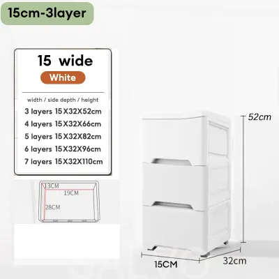 SALVO Locker Drawer Cabinet Kitchen Storage Bathroom Cabinet 15cm Wide Gap Storage Cabinet Slim Drawer White Cabinet With Wheels Space Savers Cracked Storage Box Wardrobes 3/4/5/6/7 Layer Plastic Drawer Cabinet Bathroom Cabinet Removable Cabinet