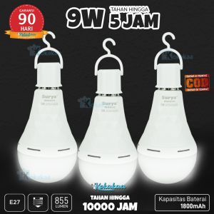 PAKET 3 PCS Surya Lampu Led Ajaib 18W MAGIC Charger Bohlam Emergency Otomatis Super Terang Rechargeable Tahan 5 Jam Free Fitting E27 BISA COD - Putih