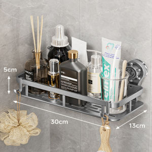 🇸🇬[In Stock] Suction Cup Bathroom Corner Shelf with Plastic Hook Towel Bar No Drill Space Aluminum Shower Storage Rack