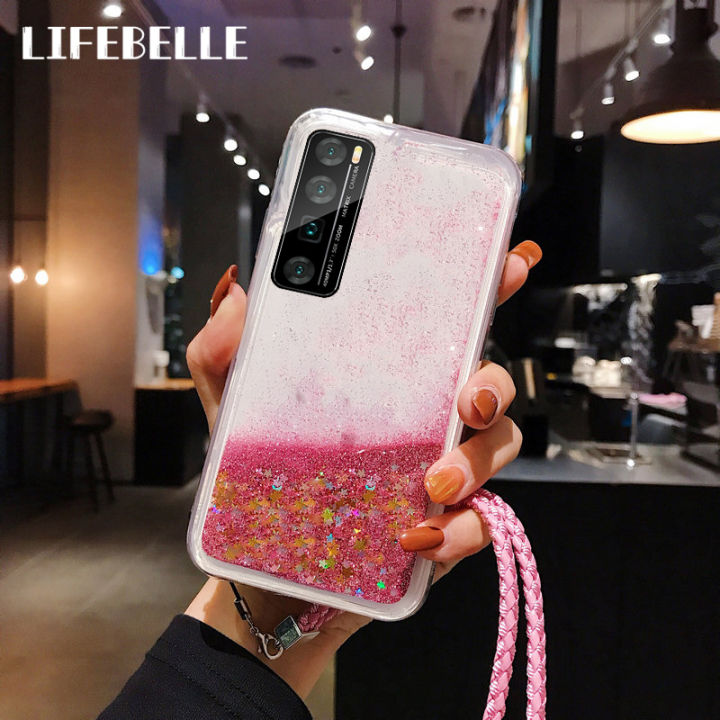 For Huawei Nova 5G Case with Long Lanyard Luxury Glitter Stars