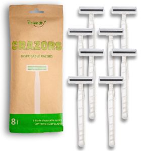 Hair Removal Crazors 3 Blades – Razors for Men/Womens Grooming – Single-Use Body & Face Shaver – Raw-Material Earth+Skin Loving Travel-Size Toiletries – 8-Pack by MyFriendly