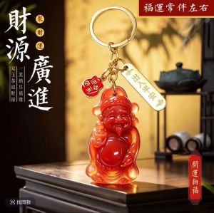 已开光 招财钥匙扣 手机链 礼物 Fortune-Taking Keychain Mobile Phone Chain Gift 仿玉财神爷钥匙扣 出入平安福袋挂件 源广进招财汽车钥匙挂饰直播