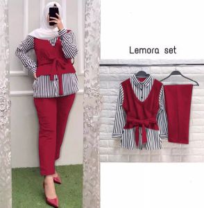 PROMO - BAYAR DI TEMPATT!! [COD] LEMORA SETELAN OVERALL WANITA MOTIF ROMPI DAN KEMEJA GARIS CATTON SALUR PAKAIAN ACARA CASUAL FORMAL KANTOR 2025