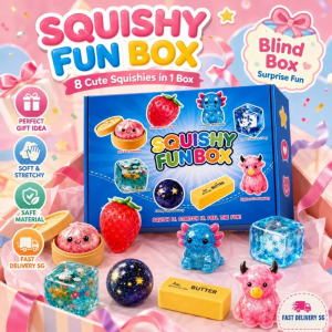[SG STOCK]8PCS Squishy Fun Box Shiny stress relieving toys cute and bouncy toy for stress relief/Butter Dumpling