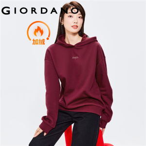 GIORDANO Women Hoodies Chunky Fleece-Lined Windproof Casual Hoodies Oversize Letter Embroidered Solid Color Hoodies 05322809