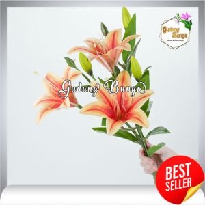 Bunga Lily Latex Cabang 3 Bunga lili Palsu Artificial Bahan Lateks Tiger Lilies Real Touch Silk Flower Hiasan Rumah Bucket Cafe Hotel dan Dekorasi Pelaminan Premium Import Murah Berkualitas
