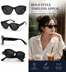 Urban Noir Cat Eye Sunglasses – UV400 Slim Black Retro Fashion Shades for Women