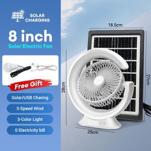 FINNA Solar electric fan 12" 14" 16" with LED lights home electric fan stand fan with solar panel Three wind speeds