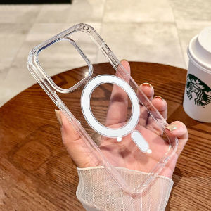 MagSafe Magnetic Clear Acrylic Hard Airbag Anti-fall Phone Case For iPhone 17 16 15 14 Pro Max Plus 17 Air 16e 13 12 11 Pro Max Mini X XR XS MAX 8 + 7 Plus Wireless Charging Phone Cover Simple Transparent Shockproof Phone Casing Shell