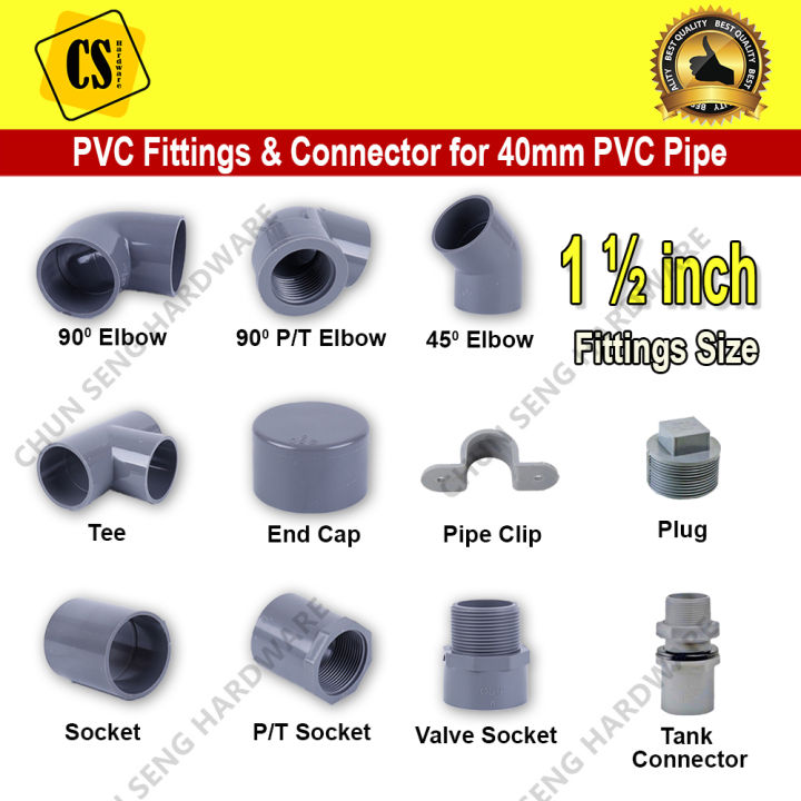 1 1/2 inch PVC Pipe Fitting Connector Sambungan Paip Air 90 Elbow 45 ...