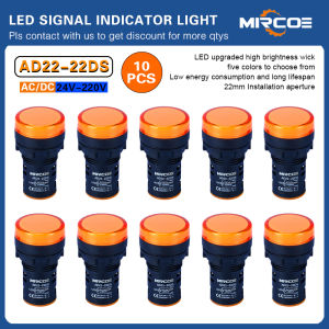 Mircoe แผงไฟนำร่อง Led AD22-22 10ชิ้นไฟแสดงสถานะสีแดงน้ำเงินเขียวเหลืองขาว22มม. Ac/dc 24V 110V 220V ขายส่ง