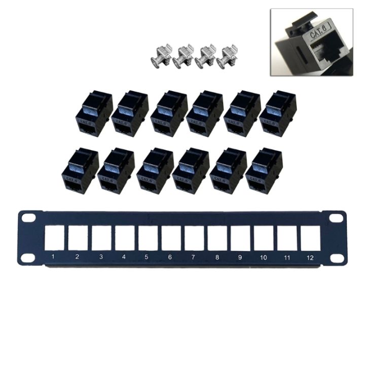 Ethernet Patch Panel CAT6 12 Port RJ45 Wall & Rack Mount Keystone Jack ...