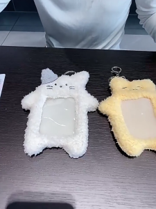 Cute Rabbit Photocard Holder Keychains Lovely Plush Bear Photocard Holder Cartoon Bear Photo Sleeve Credit Holder