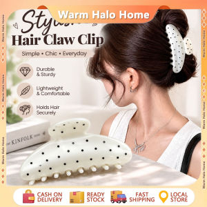 White Polka Dot Hair Claw Large Strong Hold Hair Clip Back Head Shark Clip Women Hair Accessory