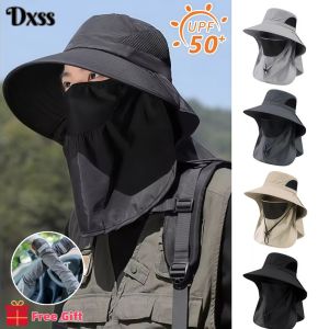 DXSS 【ของขวัญฟรี】 หมวกปีกกว้างใส่ได้ทั้งชายและหญิงหมวกกันแดดกันม่านกันแดด UV หมวกแบบถอดได้แห้งเร็วหมวกแก๊ปไต่เขาปีนเขากลางแจ้ง