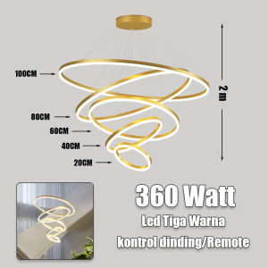 STARLIGHT Lampu LED Ring 3 Warna 120cm 100cm GOLD Minimalis Modern Lampu Hias Gantung Lampu Gantung Ruang Tamu 5 Ringan GOLD