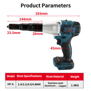 HIFESAON Electric Rivet G-u-n Tool Electric Nailer 2.4mm-4.8mm Portable Electric Blind Riveter Screwdriver Rivet Nails Tool Rechargeable For Makita Tool