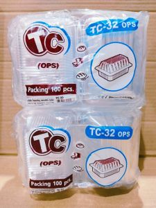 (ชุดละ 2 แพค) กล่องใส TC - 32 (OPS) ไม่เป็นไอน้ำ แพคละ 100 ชิ้น ยี่ห้อTC